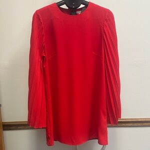 Red Pleated Sleeve Shift Dress